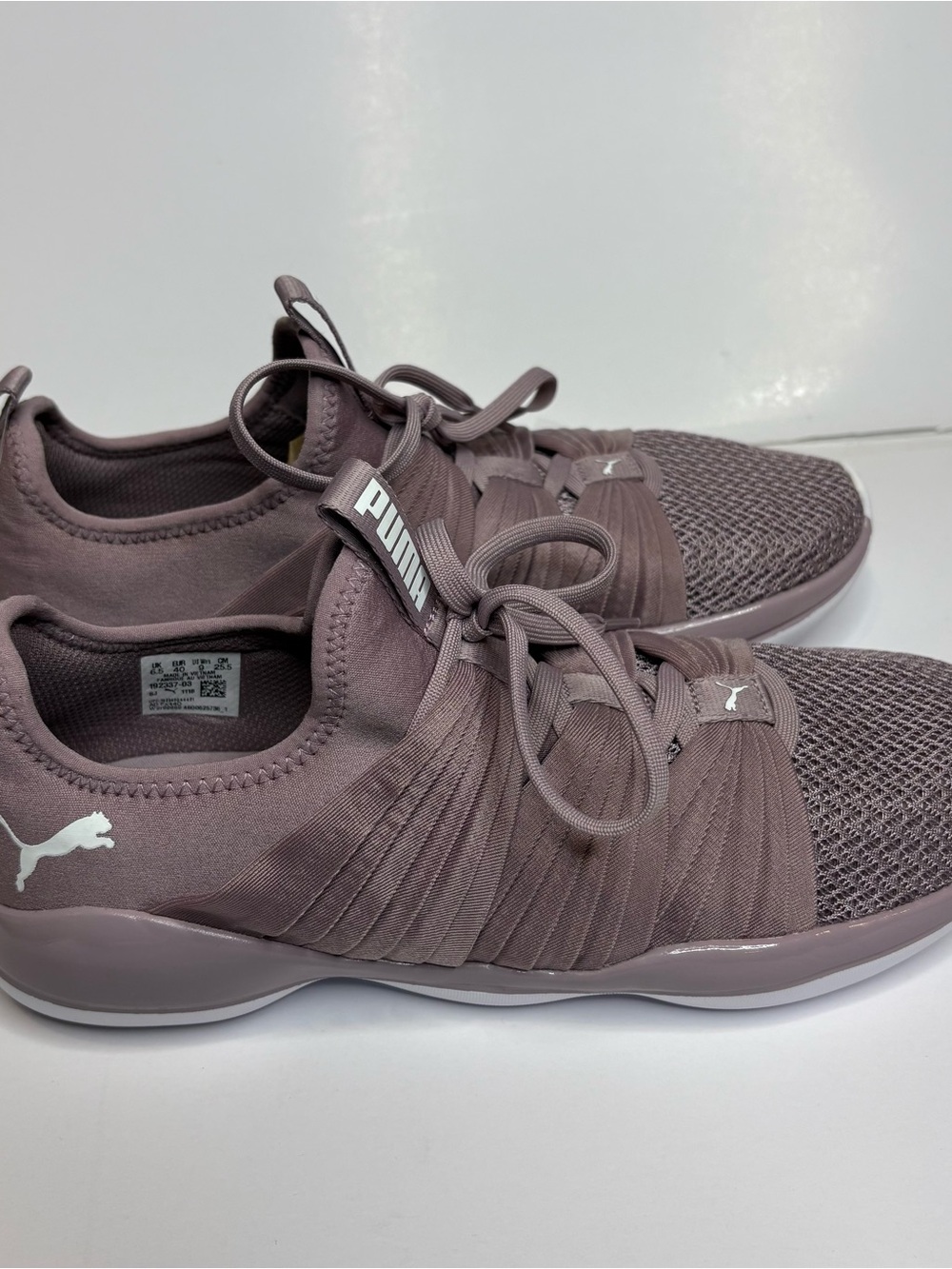 Puma Mauve Knit Slip-On Sneakers with White Logo